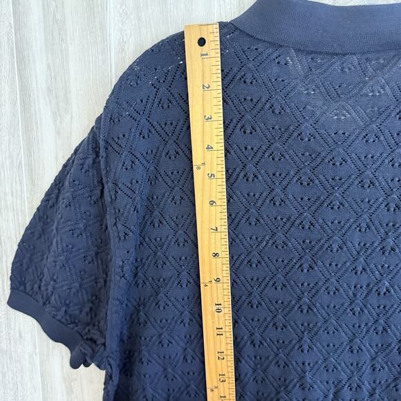 The Tie Bar Polo Shirt Men’s Sz Large Full Placket Pointelle Navy Cotton Preppy - Picture 6 of 9